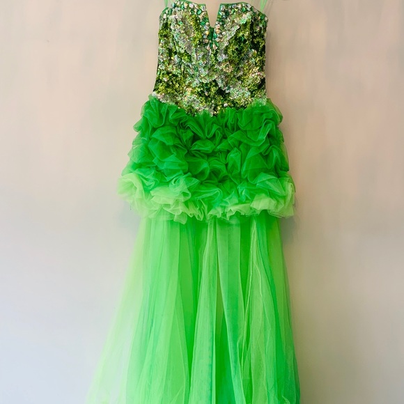 Jovani High Low Lime Green Ombre Prom Dress 172201 - Picture 3 of 8